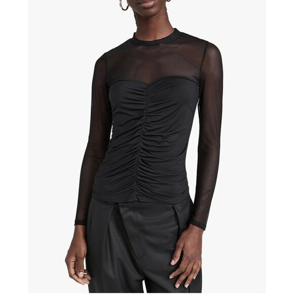 Generation Love Tops - Generation Love Black Ruched Mesh Blouse